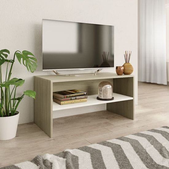 shumee fehér és sonoma tölgy színű forgácslap TV-szekrény 80x40x40 cm