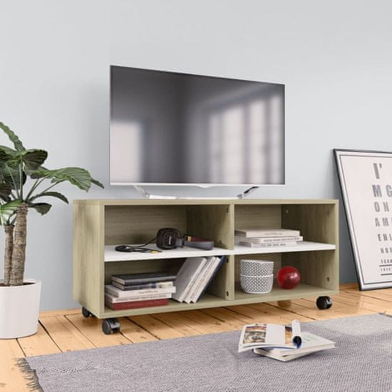 shumee fehér-sonoma forgácslap TV-szekrény görgőkkel 90 x 35 x 35 cm