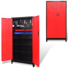 Greatstore fekete és piros 2 ajtós acél szerszámos szekrény 90x40x180 cm