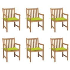 shumee 6 db tömör tíkfa kerti szék élénkzöld párnákkal