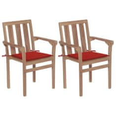 shumee 2 db tömör tíkfa kerti szék piros párnákkal
