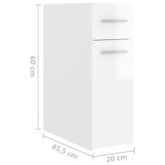 shumee magasfényű fehér forgácslap patikaszekrény 20 x 45,5 x 60 cm