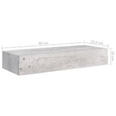 Greatstore 2 db betonszürke fiókos fali polc 60 x 23,5 x 10 cm