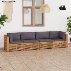 Greatstore négyszemélyes tömör tíkfa kerti kanapé párnákkal