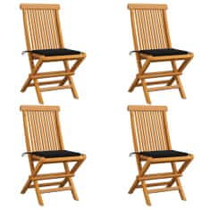 Greatstore 4 db tömör tíkfa kerti szék fekete párnákkal
