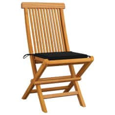 Greatstore 4 db tömör tíkfa kerti szék fekete párnákkal