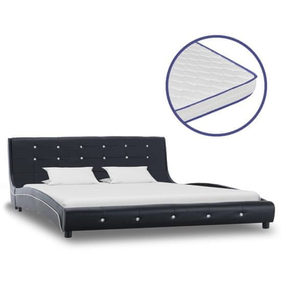 shumee fekete műbőr ágy memóriahabos matraccal 160 x 200 cm