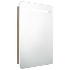 Greatstore fehér, tölgyszínű LED-es tükrös fürdőszobaszekrény 60x11x80 cm