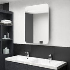 Greatstore fehér, tölgyszínű LED-es tükrös fürdőszobaszekrény 60x11x80 cm