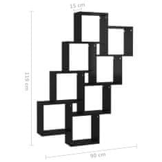 Greatstore magasfényű fekete forgácslap fali kockapolc 90 x 15 x 119 cm