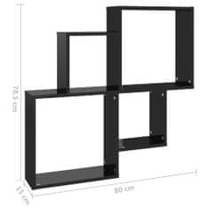 Greatstore magasfényű fekete forgácslap fali kockapolc 80 x 15 x 78,5 cm