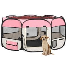 Vidaxl rózsaszínű összecsukható kutyakennel hordtáskával 145x145x61 cm 171012