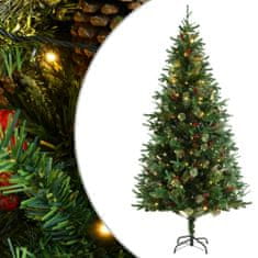 shumee zöld PVC és PE karácsonyfa LED-ekkel és fenyőtobozokkal 225 cm