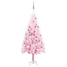 Vidaxl rózsaszín PVC megvilágított műkarácsonyfa gömb szettel 180 cm 3077671