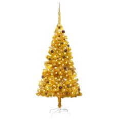 shumee aranyszínű PET műkarácsonyfa LED-ekkel és gömbökkel 210 cm