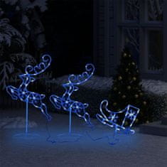 Greatstore kék akril karácsonyi repülő rénszarvas és szán 260 x 21 x 87 cm