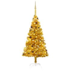 shumee aranyszínű PET műkarácsonyfa LED-ekkel és gömbszettel 180 cm