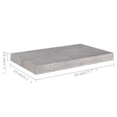 Greatstore 2 db betonszürke MDF lebegő fali polc 50 x 23 x 3,8 cm