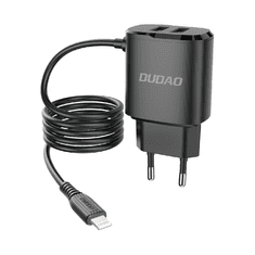 DUDAO Dudao töltő 2x USB beépített lighting kábellel 12W (A2ProT)-Fekete
