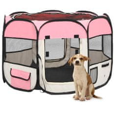 shumee rózsaszínű összecsukható kutyakennel hordtáskával 90x90x58 cm