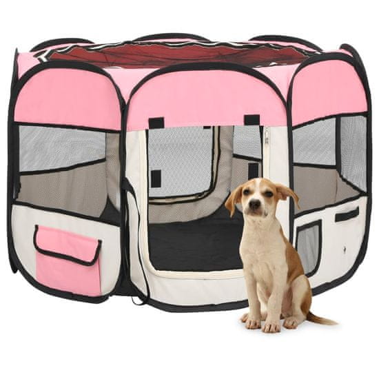 shumee rózsaszínű összecsukható kutyakennel hordtáskával 90x90x58 cm