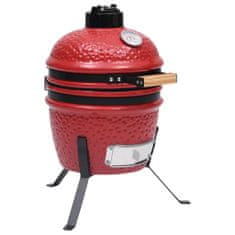 Greatstore piros kerámia 2 az 1-ben Kamado grillsütő füstölővel 56 cm