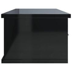 Greatstore magasfényű fekete falra szerelhető fiókos polc 88x26x18,5 cm