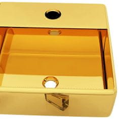 Greatstore aranyszínű kerámia mosdókagyló csap furattal 38 x 30 x 11,5 cm