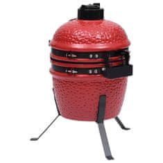 Greatstore piros kerámia 2 az 1-ben Kamado grillsütő füstölővel 56 cm