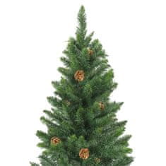 Vidaxl zöld megvilágított műkarácsonyfa gömb szettel/tobozzal 210 cm 3077745