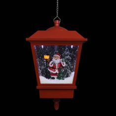 shumee piros karácsonyi függőlámpa LED-ekkel és Mikulással 27x27x45 cm