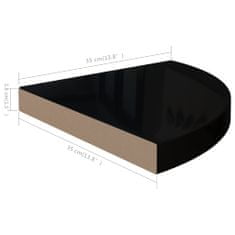 Greatstore magasfényű fekete MDF lebegő sarokpolc 35 x 35 x 3,8 cm