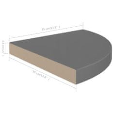 Greatstore magasfényű szürke MDF lebegő sarokpolc 35 x 35 x 3,8 cm