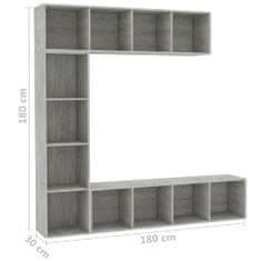shumee 3-részes betonszürke könyv-/TV-szekrényszett 180 x 30 x 180 cm