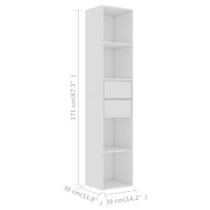 shumee magasfényű fehér forgácslap könyvszekrény 36 x 30 x 171 cm