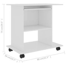 Greatstore magasfényű fehér forgácslap számítógépasztal 80 x 50 x 75 cm