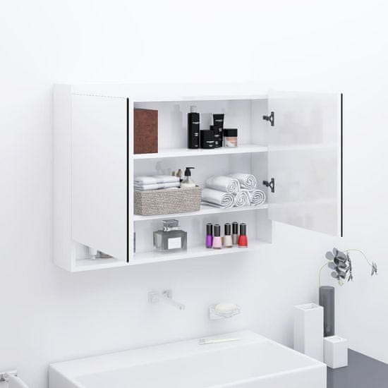 shumee fényes fehér MDF tükrös fürdőszobaszekrény 80 x 15 x 60 cm