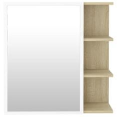 Greatstore fehér és sonoma színű forgácslap tükrös szekrény 62,5x20,5x64cm