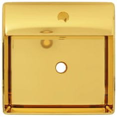 Greatstore aranyszínű kerámia mosdókagyló túlfolyóval 41 x 41 x 15 cm