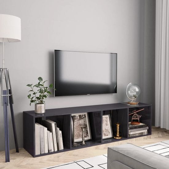 shumee 800269 Book Cabinet/TV Cabinet High Gloss Grey 143x30x36 cm