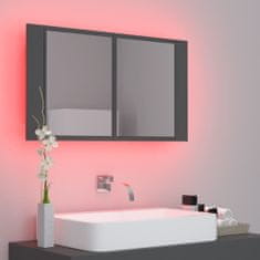 Greatstore szürke LED-es fürdőszobai tükrös szekrény 80 x 12 x 45 cm