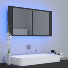 Greatstore szürke LED-es tükrös fürdőszobaszekrény 90 x 12 x 45 cm