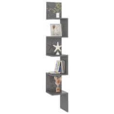 Greatstore magasfényű szürke forgácslap fali sarokpolc 20 x 20 x 127,5 cm