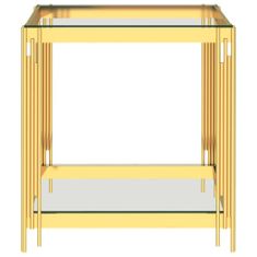 Greatstore aranyszínű üveg és rozsdamentes acél dohányzóasztal 55x55x55 cm