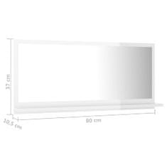 shumee magasfényű fehér forgácslap fürdőszobai tükör 80 x 10,5 x 37 cm