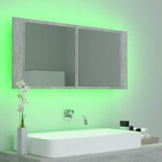 Greatstore betonszürke LED-es tükrös fürdőszobaszekrény 100 x 12 x 45 cm