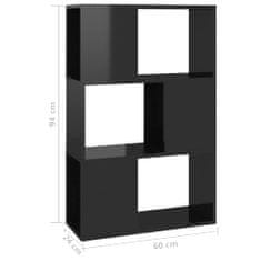 Greatstore magasfényű fekete térelválasztó könyvszekrény 60 x 24 x 94 cm