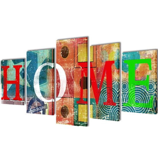 Greatstore Nyomtatott vászon falikép szett színes "Home" dizájn 200 x 100 cm