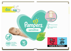 Pampers Sensitive Gyerek nedves törlőkendő, 6x80 db