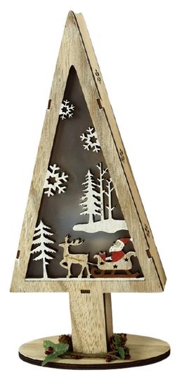 DUE ESSE Fa megvilágított karácsonyfa 32 cm, Santa és a rénszarvas szánkó